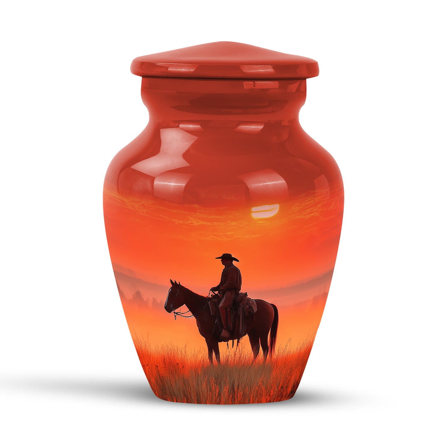 Personalized Red Cowboy Cremation Urns for Ashes - Transcendent 10-inch - Yatskia