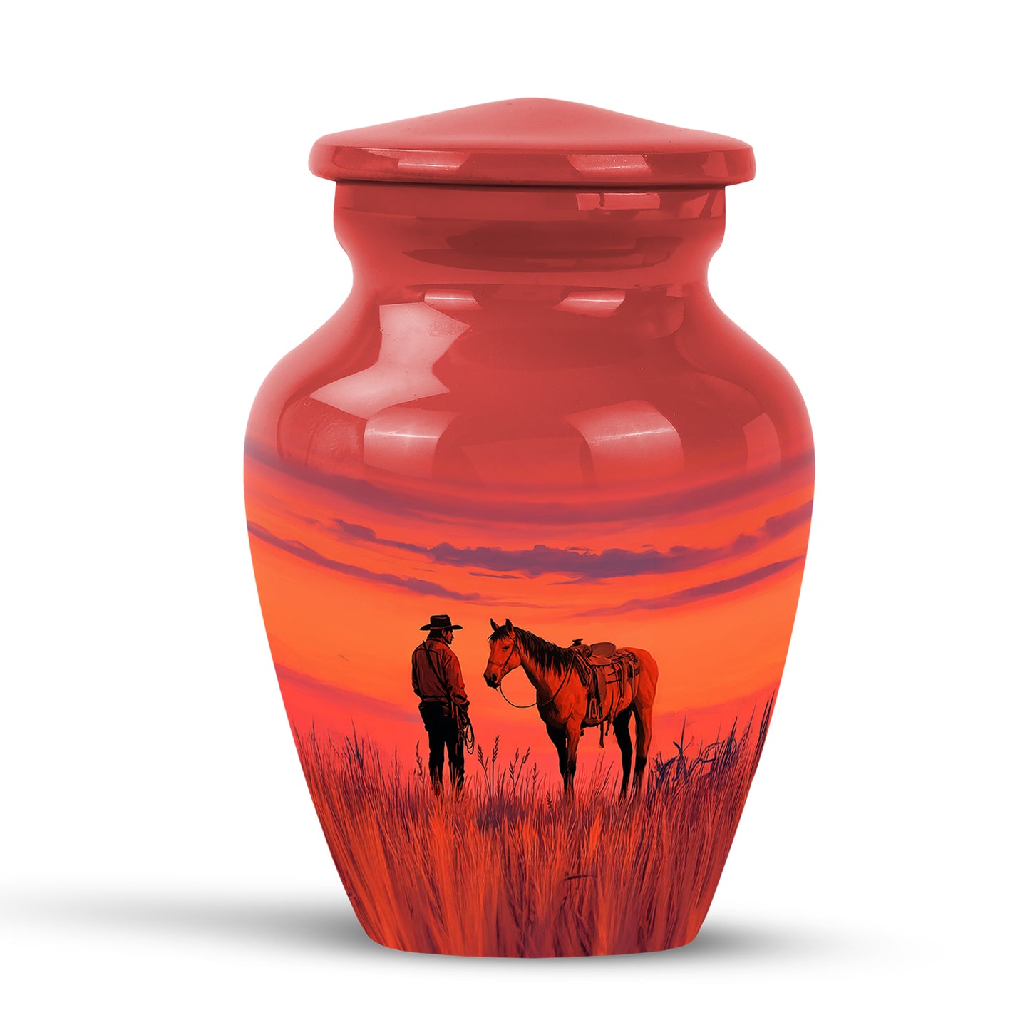 Personalized Red Cowboy Cremation Urns for Ashes - Transcendent 10-inch - Yatskia