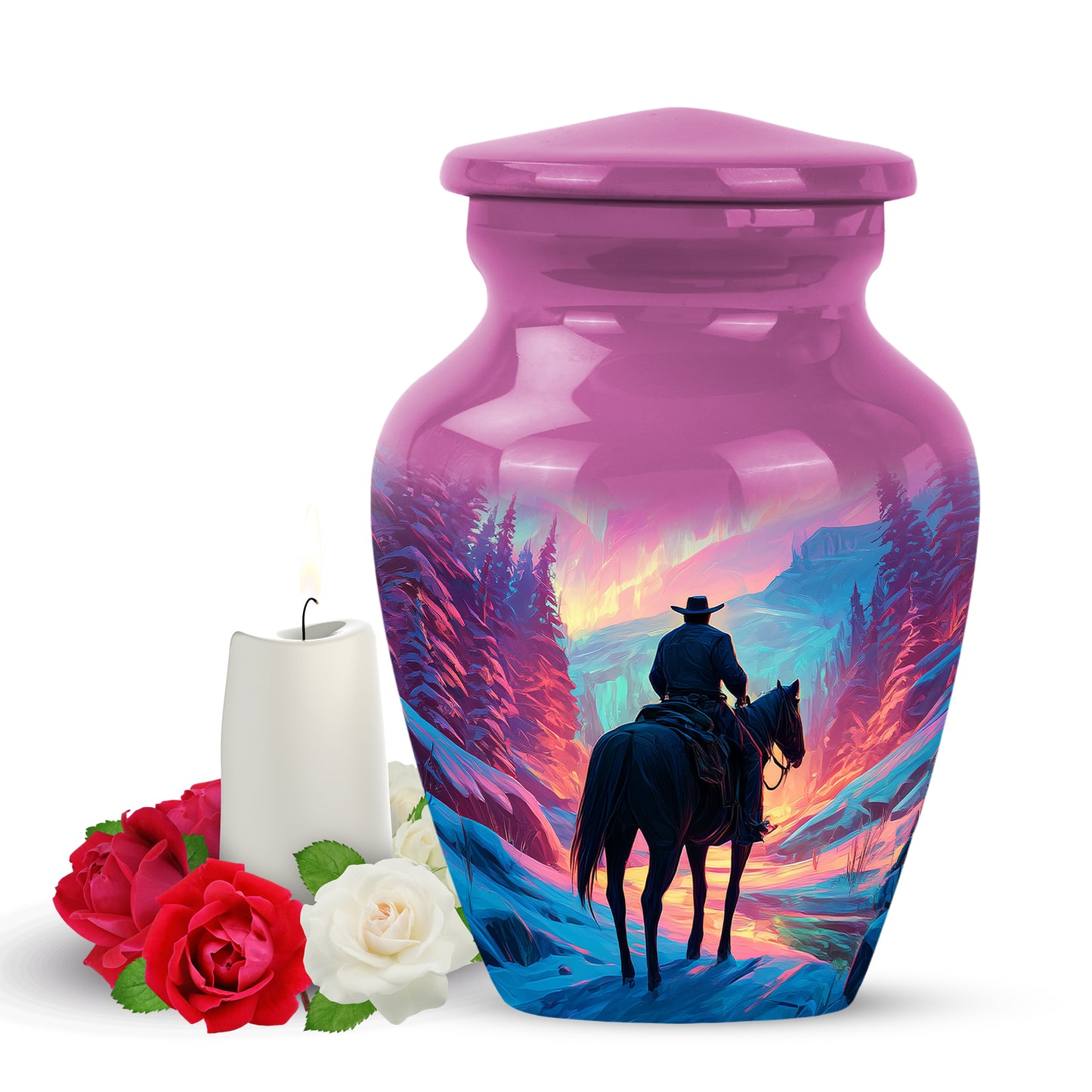 Personalized Pink Cowboy Cremation Urns for Ashes - Peaceful 10-inch - Yatskia