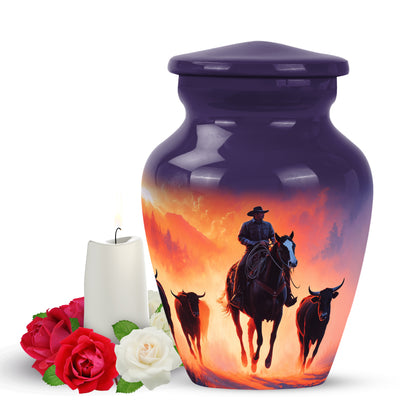Personalized Elegant Cowboy Cremation Urns - Purple 10-inch, 200 cu in - Yatskia