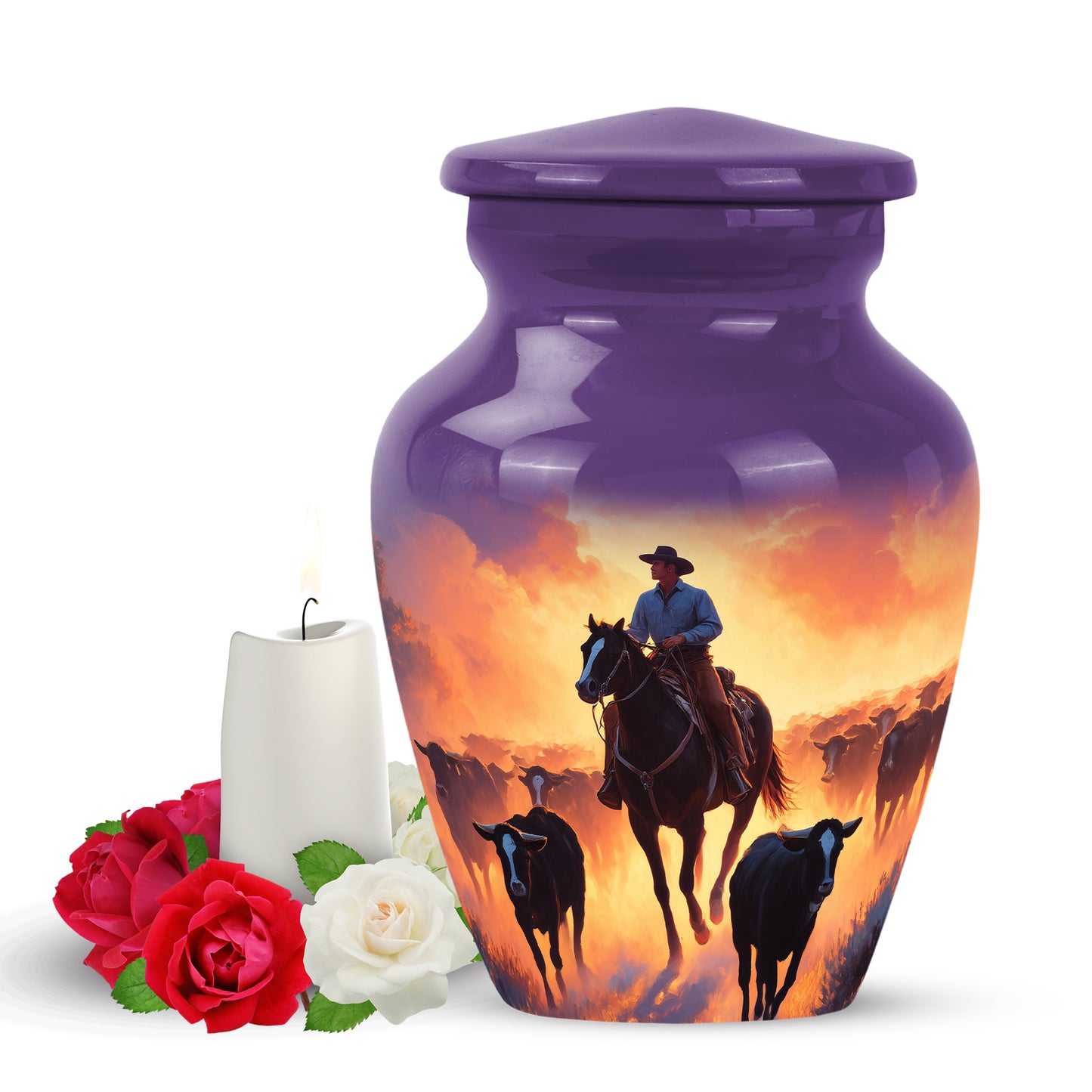 Dignified Purple Cowboy Cremation Urn for Ashes - 10-inch, 200 cu in - Yatskia