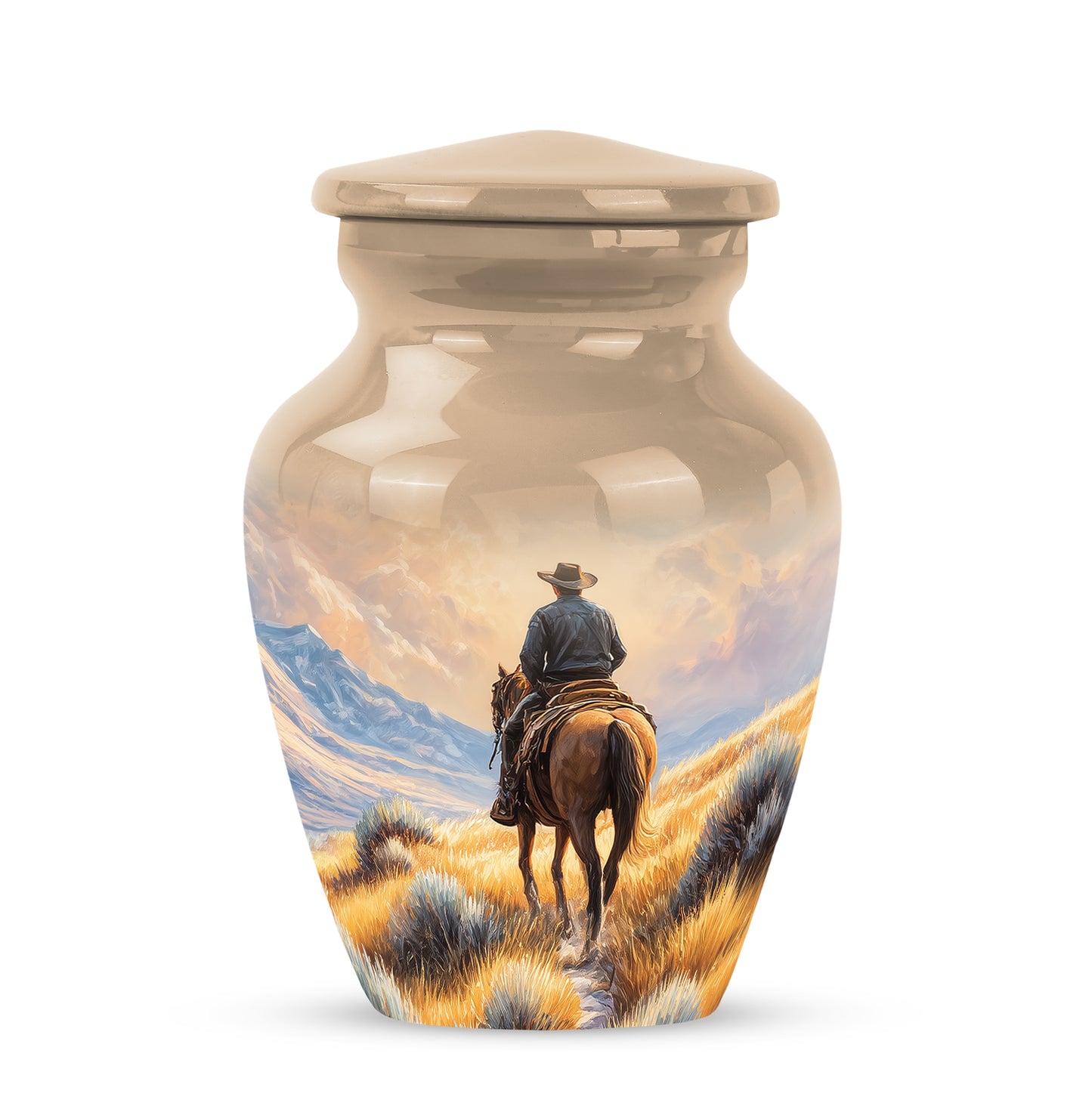 Gold Treasured Cowboy Cremation Urns for Human Ashes - 10-inch, 200 cu in - Yatskia