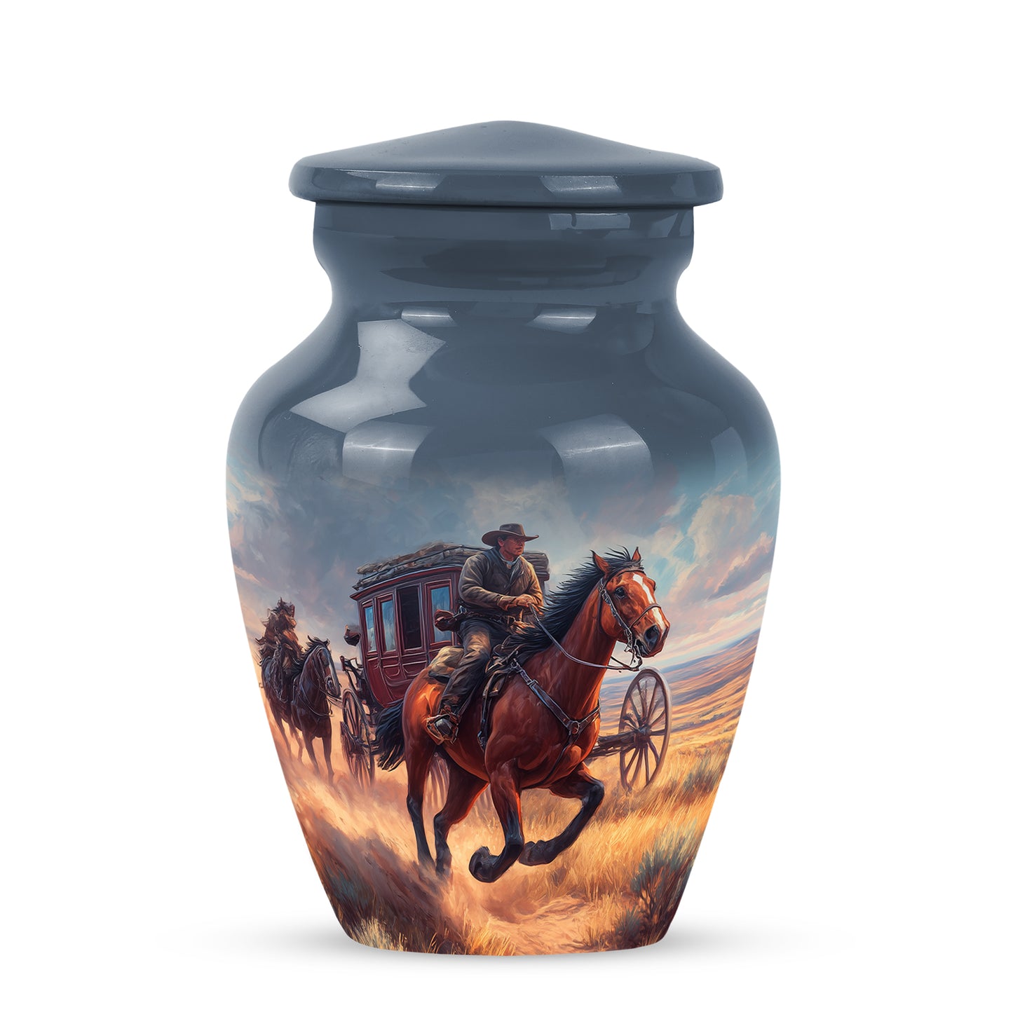 Ethereal Cowboy Memorial Cremation Urns - Blue 10-inch, 200 cu in - Yatskia