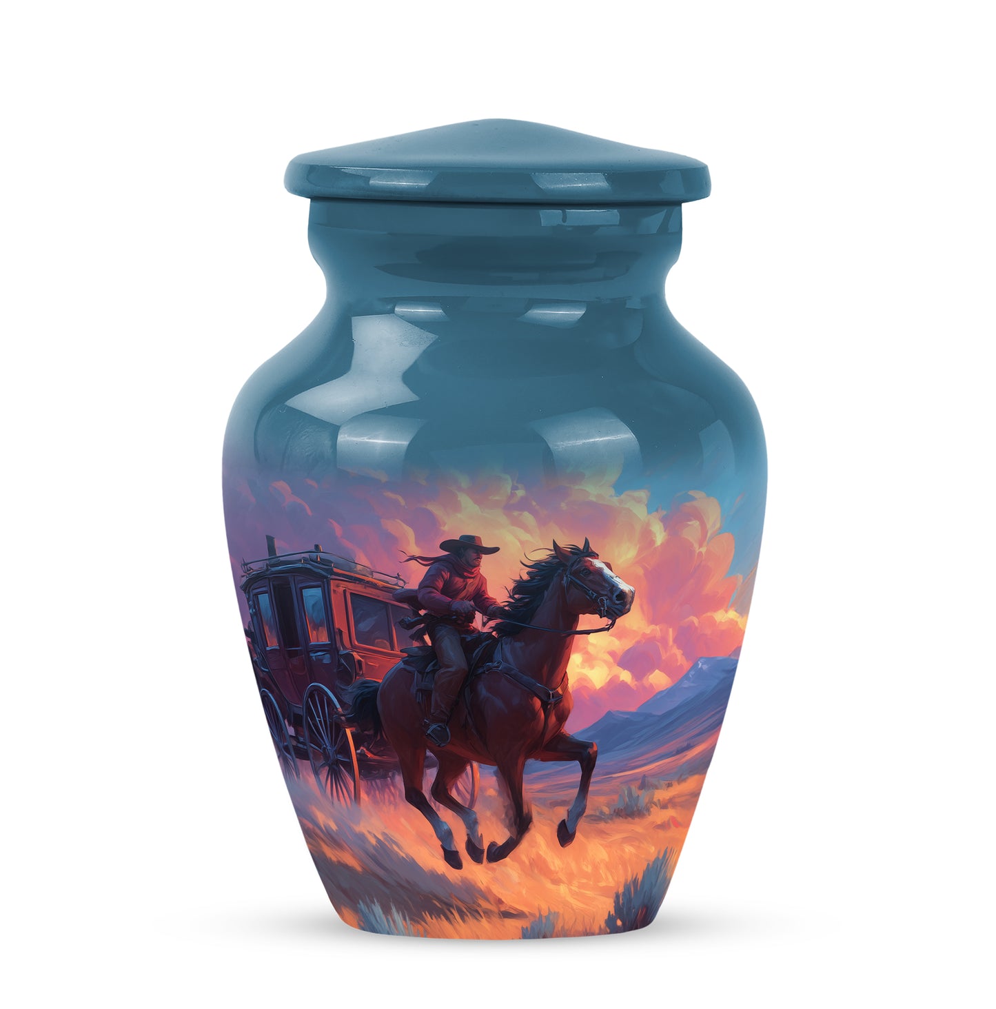 Personalized Blue Cowboy Cremation Urns for Ashes - Peaceful 10-inch - Yatskia