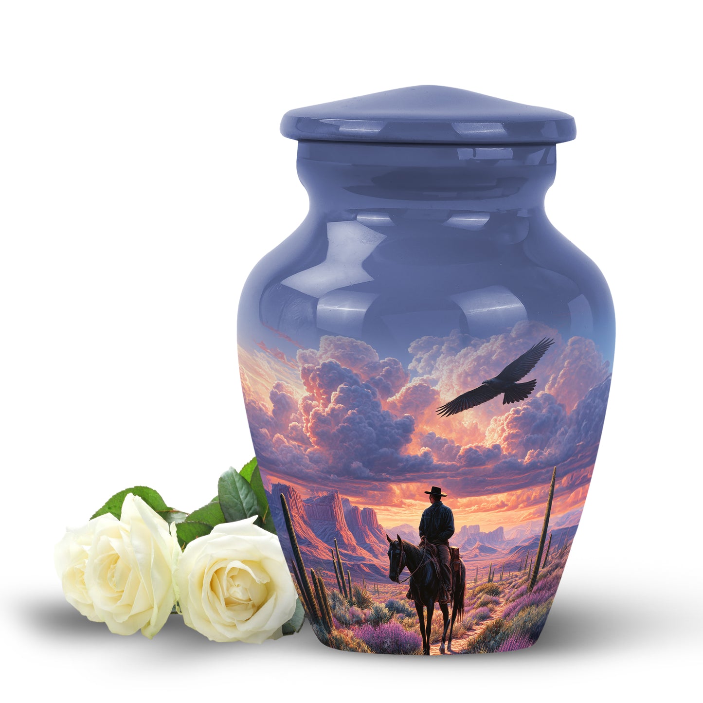 Personalized Cowboy Cremation Urns - Pristine Blue 10-inch, 200 cu in - Yatskia