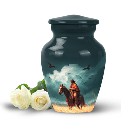 Illustrious Cowboy Memorial Cremation Urns - Teal - Yatskia