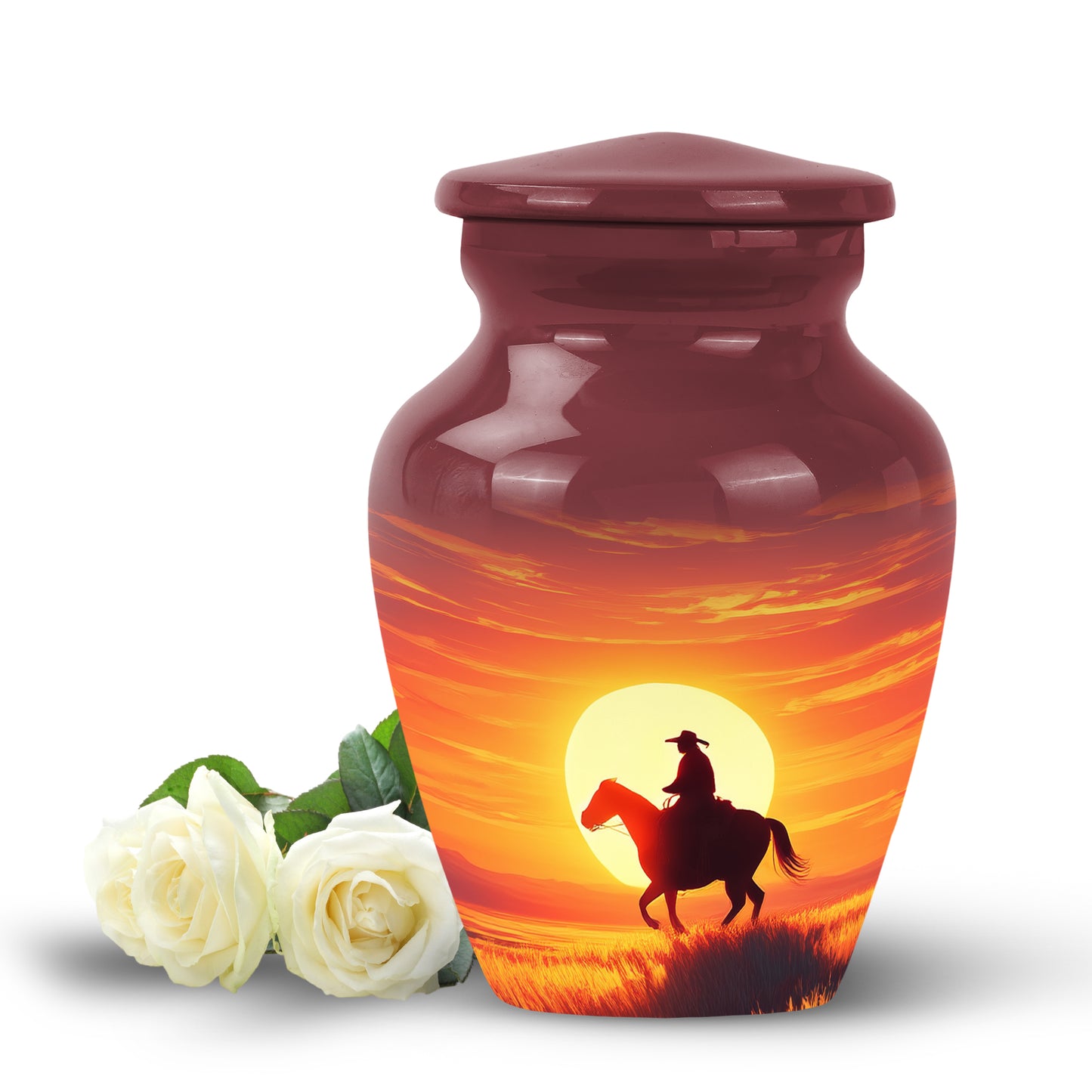 Radiant Cowboy Memorial Cremation Urns - Red 10-inch, 200 cu in - Yatskia
