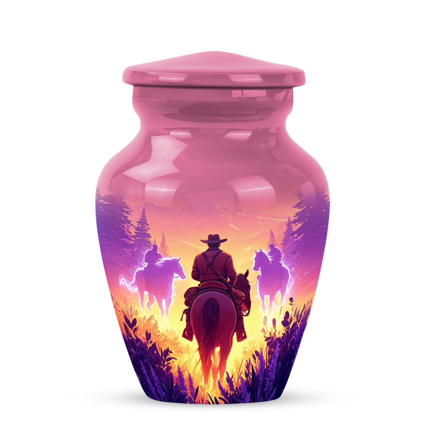 Inspiring Pink Cowboy Comfort Urn for Human Ashes - 10-inch, 200 cu in - Yatskia