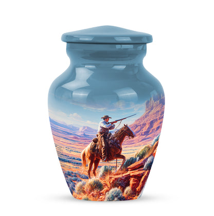 Blue Cowboy Remembrance Cremation Urns for Human Ashes - 10-inch, 200 cu in - Yatskia