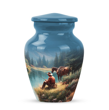 Personalized Blue Heavenly Cowboy Cremation Urns for Human Ashes - 10-inch, 200 cu in - Yatskia
