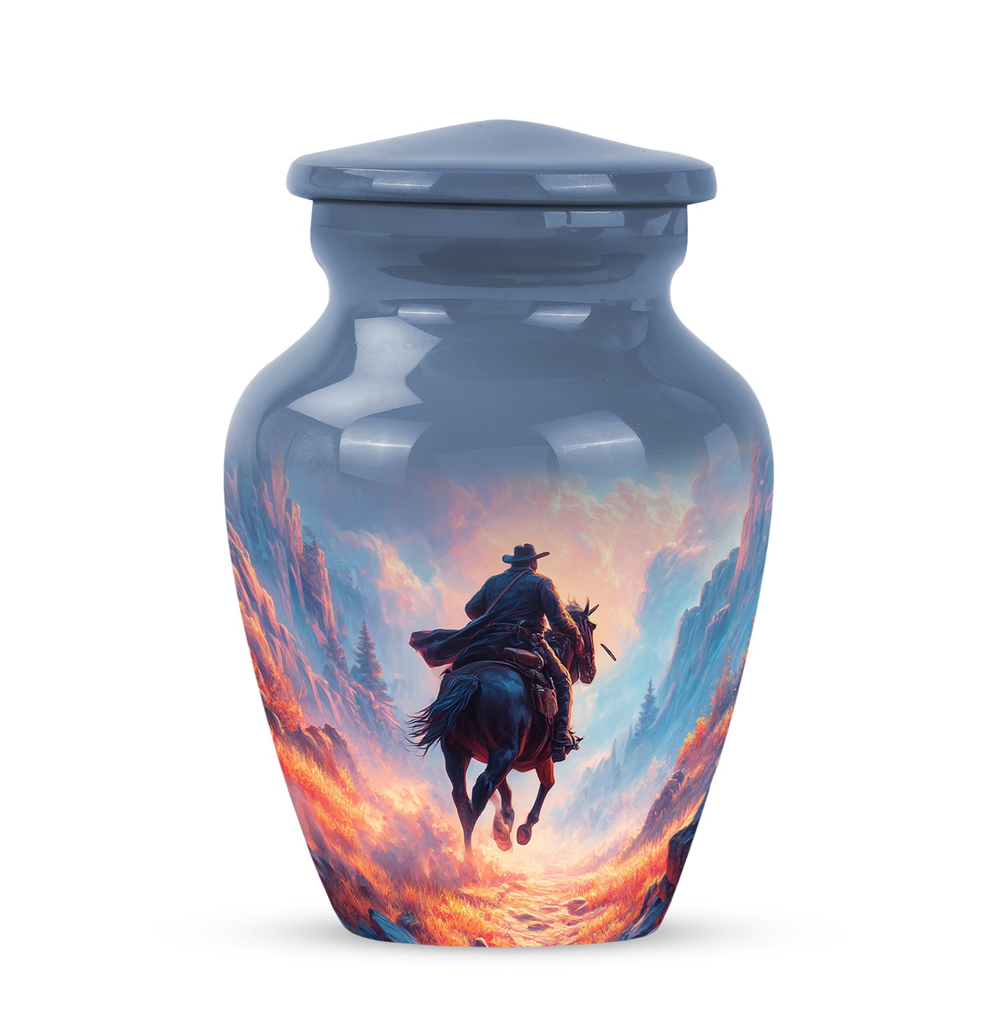 Personalized Cowboy Cremation Urns - Eminent Blue 10-inch, 200 cu in - Yatskia