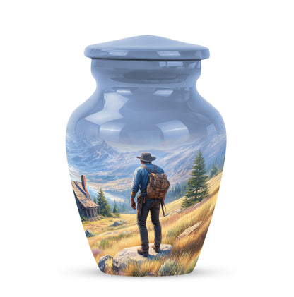 Inspiring Blue Cowboy Homage Urn for Human Ashes - 10-inch, 200 cu in - Yatskia