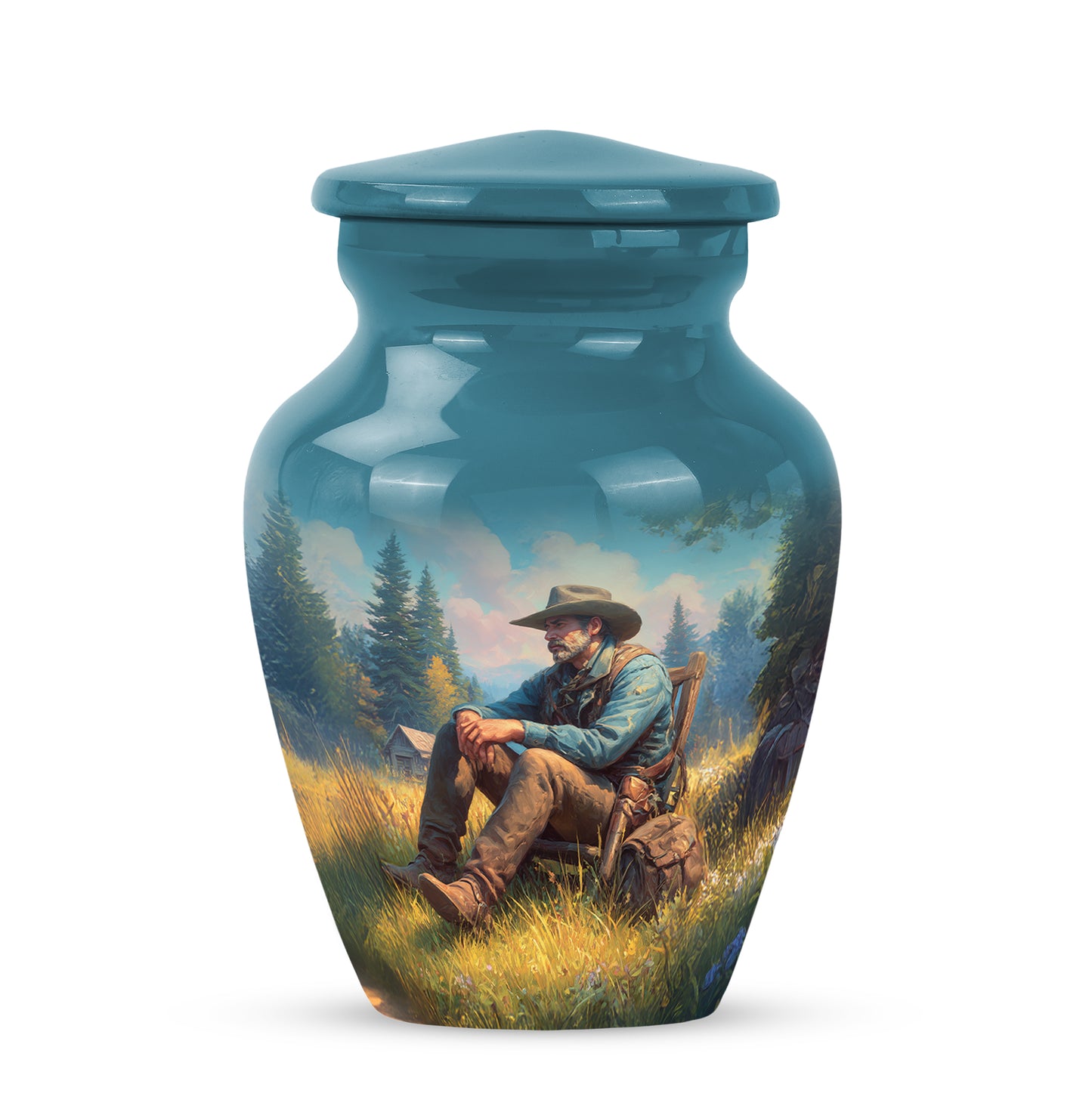 Personalized Cowboy Cremation Urns - Wondrous Teal 10-inch, 200 cu in - Yatskia