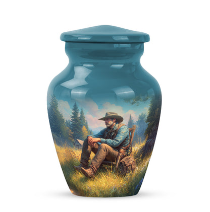 Personalized Cowboy Cremation Urns - Wondrous Teal 10-inch, 200 cu in - Yatskia