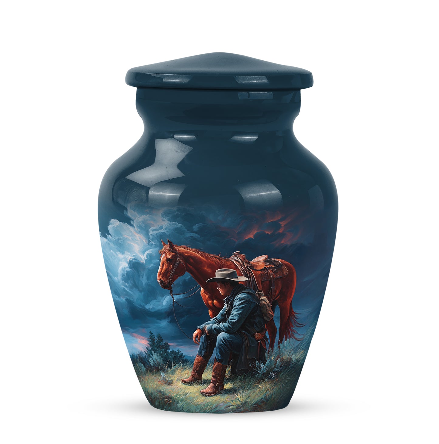 Blue Cowboy Cremation Urns - Imperial Devotion 10-inch, 200 cu in - Yatskia