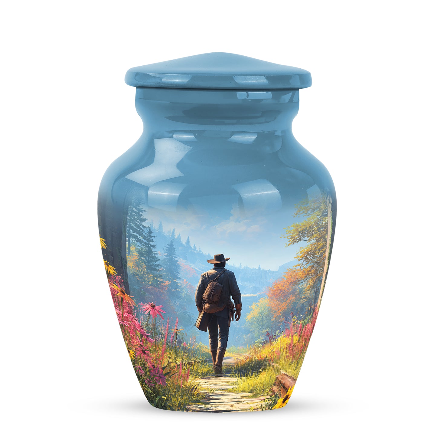 Remarkable Cowboy Memorial Cremation Urns - Blue 10-inch, 200 cu in - Yatskia