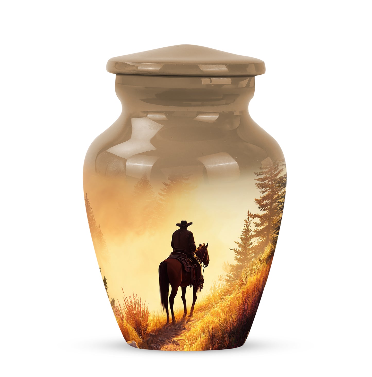 Harmonious Cowboy Cremation Urns for Human Ashes - Gold 10-inch - Yatskia
