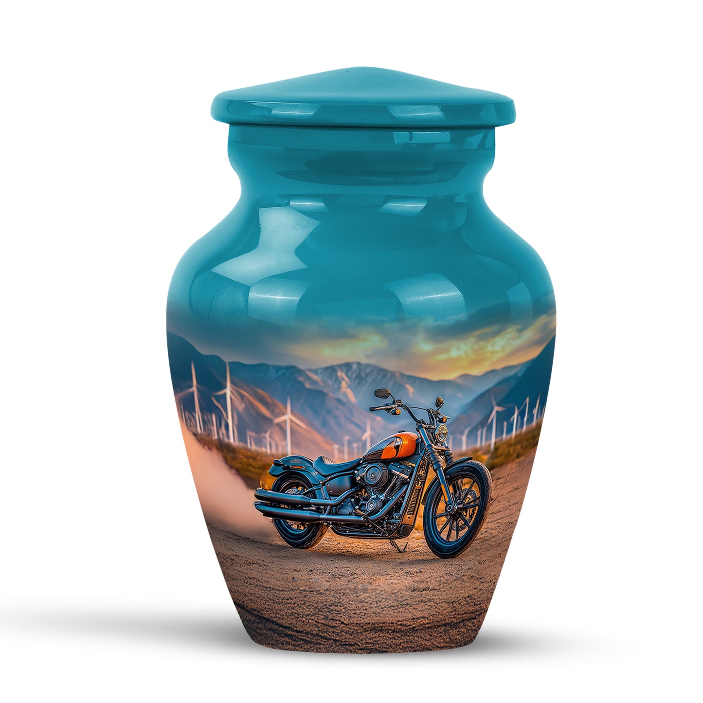 Personalized Bike Cremation Urns - Pristine Teal 10-inch, 200 cu in - Yatskia