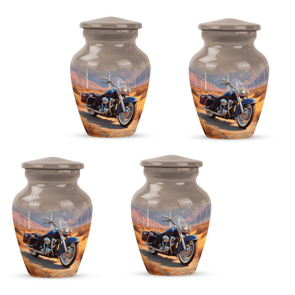 Matte Gold Bike Cremation Urn side profile showing urn shape - elegant classic bike relief with fine detailing - 10 inch aluminum urn for cremated remains