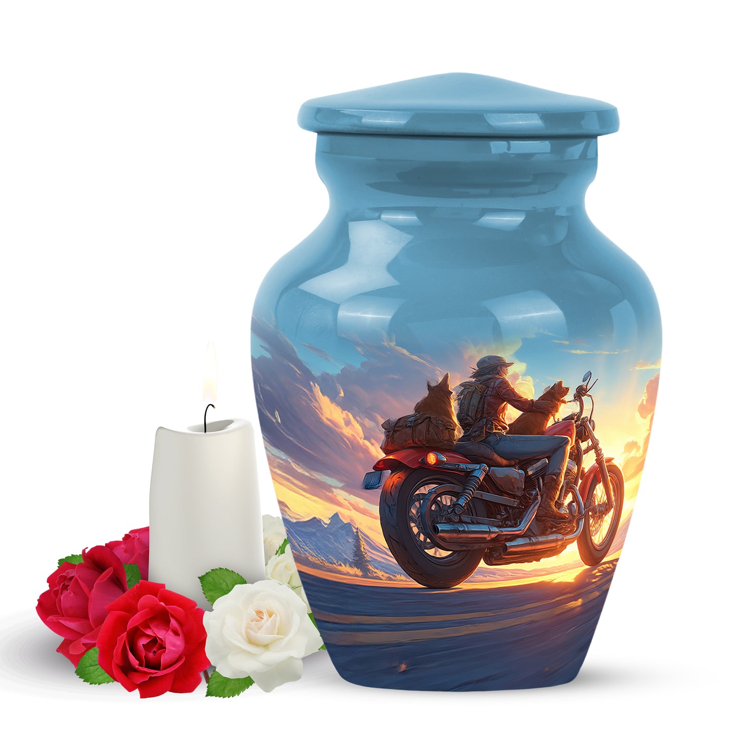 Radiant Bike Memorial Cremation Urns - Blue 10-inch, 200 cu in - Yatskia