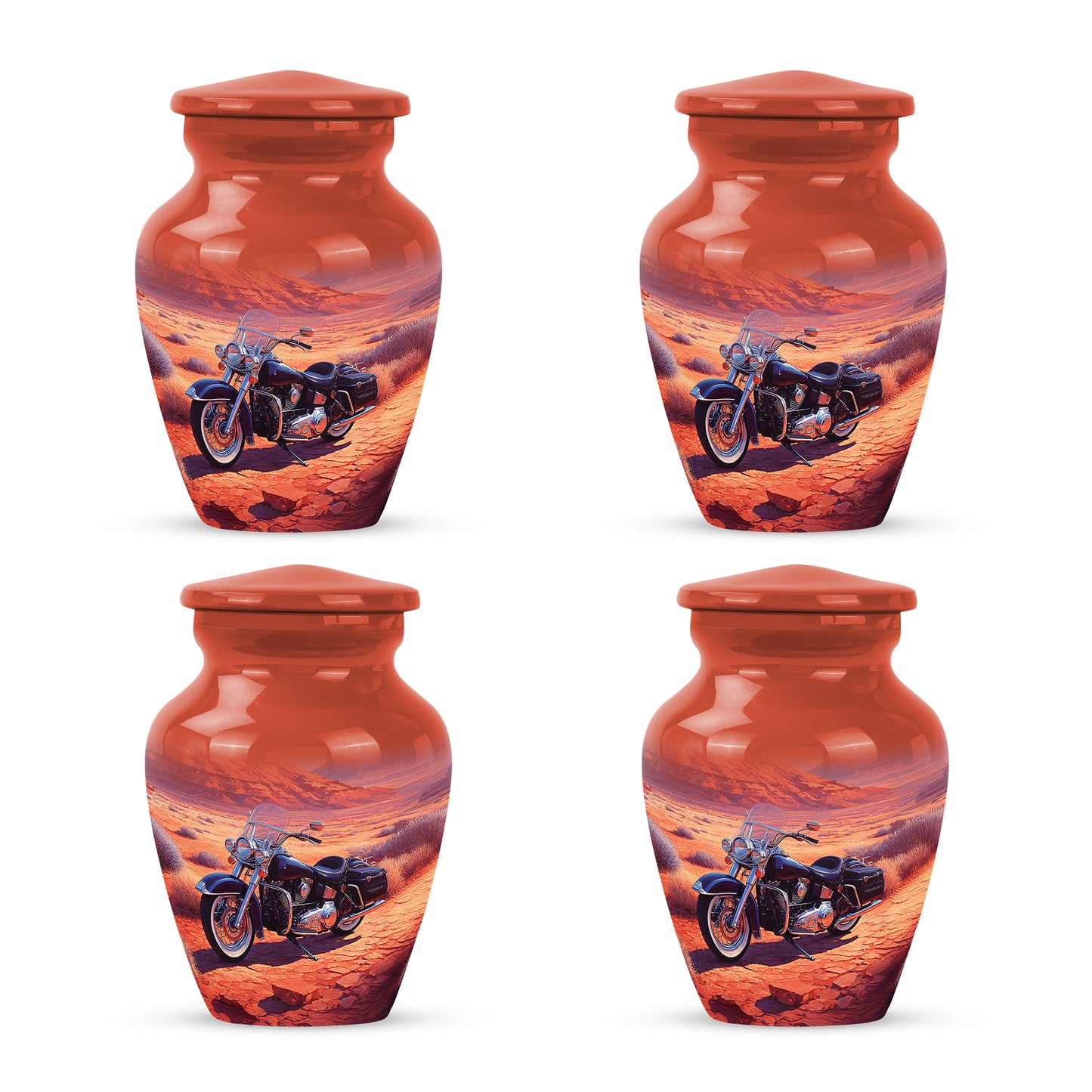 Rich Red Bike Cremation Urn side profile showing urn shape - elegant classic bike relief with fine detailing - 10 inch aluminum urn for cremated remains