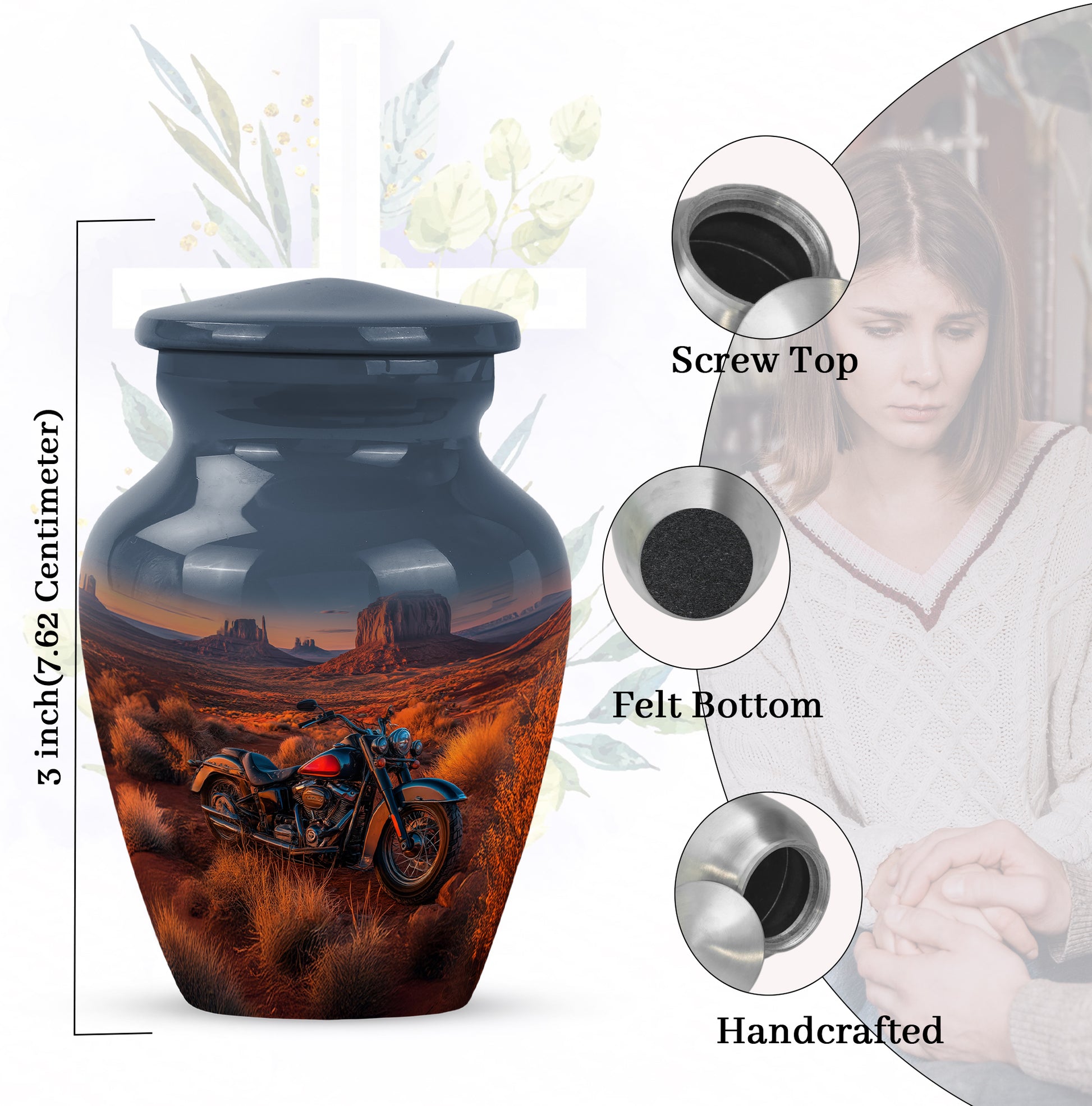 Bright Blue Bike Cremation Urn close-up of engraving and surface detail - traditional bike engraving with hand-polished finish - mini keepsake memorial for portion of cremation ashes