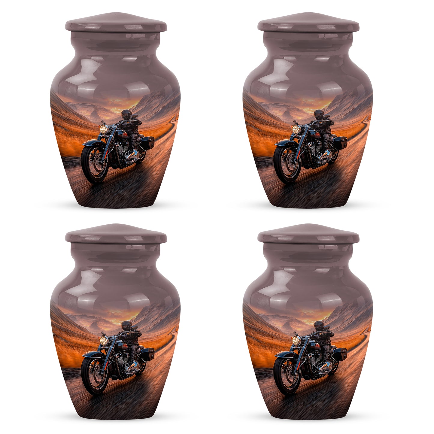 Crimson Red Bike Cremation Urn side profile showing urn shape - classic sculpted bike pattern on smooth aluminum - 10 inch aluminum urn for cremated remains