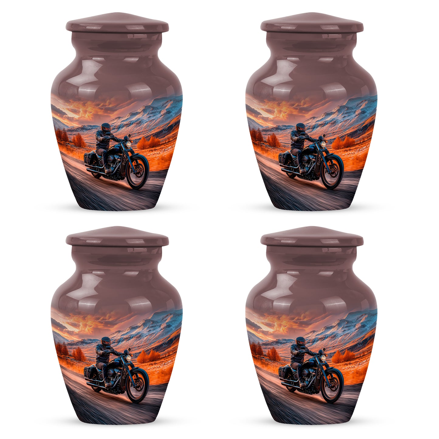 Deep Red Bike Cremation Urn side profile showing urn shape - classic sculpted bike pattern on smooth aluminum - 10 inch aluminum urn for cremated remains