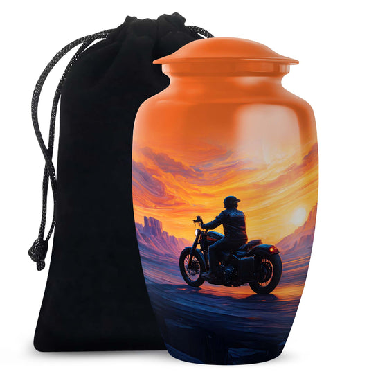 Biker Cremation Memorial Urn – Sunset Motorcycle Funeral Urn For Men