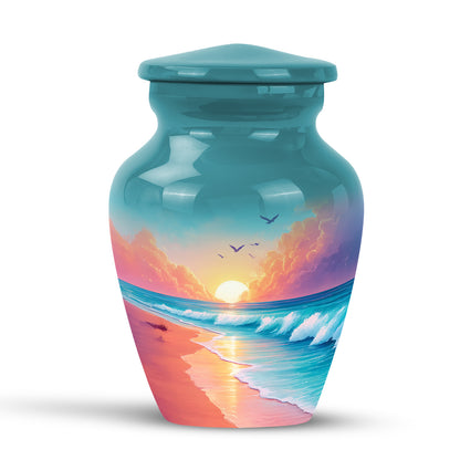 Radiant Beach Memorial Cremation Urns - Teal 10-inch, 200 cu in - Yatskia