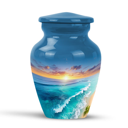 Blue Beach Cremation Urns - Glorious Keepsake 10-inch, 200 cu in - Yatskia