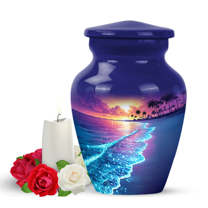 Dignified Blue Beach Cremation Urn for Ashes - 10-inch, 200 cu in - Yatskia