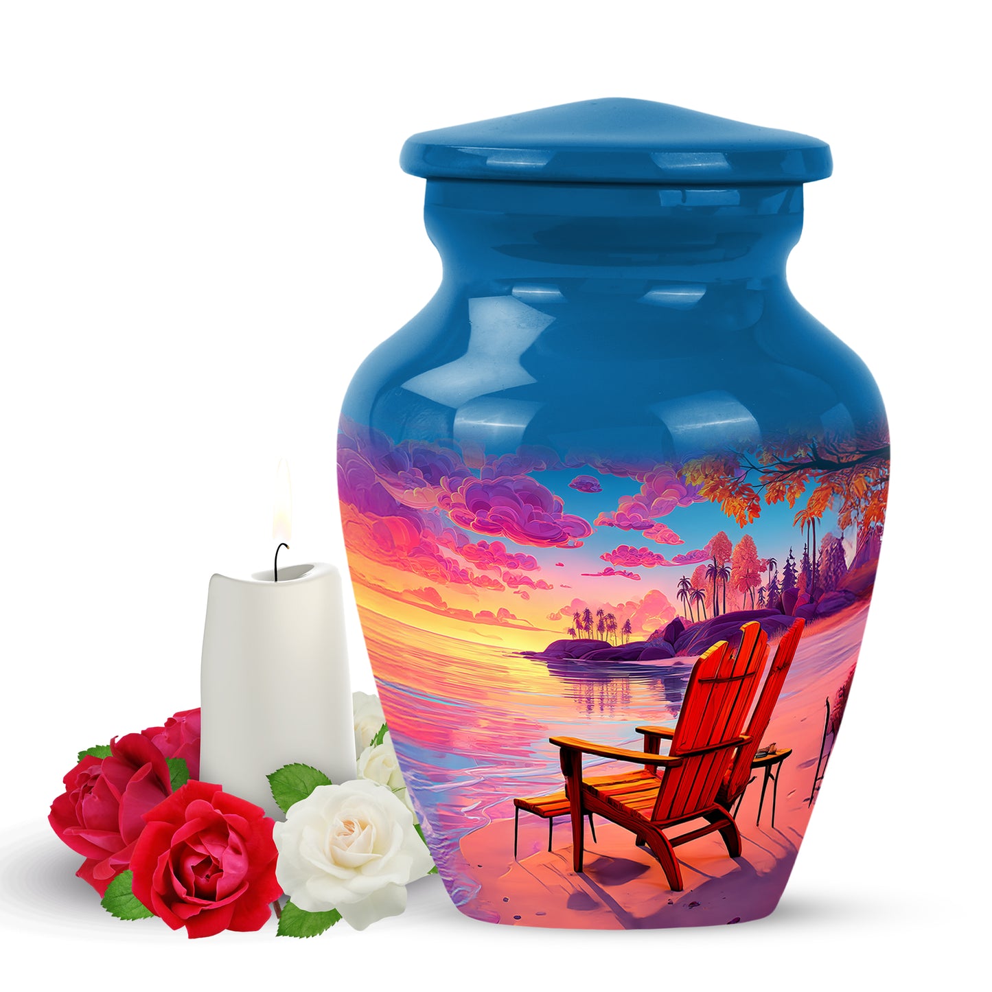 Blue Venerable Beach Cremation Urns for Human Ashes - 10-inch, 200 cu in - Yatskia