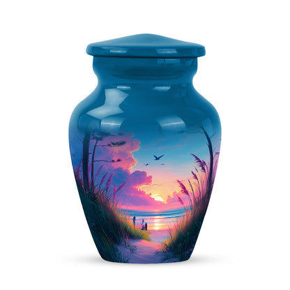 Blue Sacred Beach Cremation Urns for Human Ashes - 10-inch, 200 cu in - Yatskia