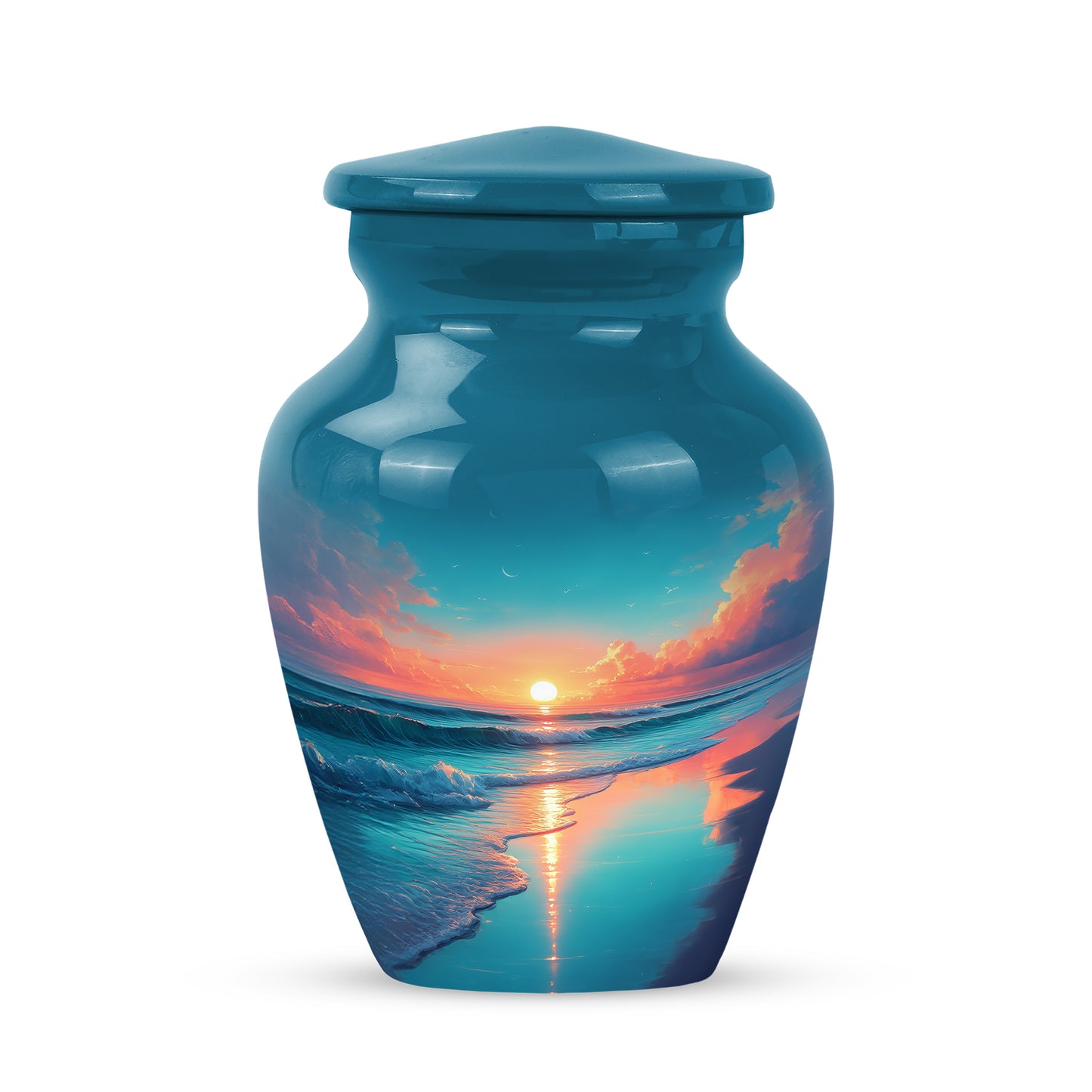 Resplendent Blue Beach Cremation Urn for Ashes - 10-inch, 200 cu in - Yatskia