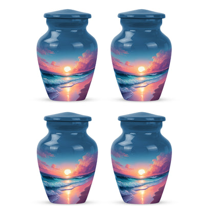 Navy Blue Beach Cremation Urn side profile showing urn shape - classic sculpted beach pattern on smooth aluminum - 10 inch aluminum urn for cremated remains