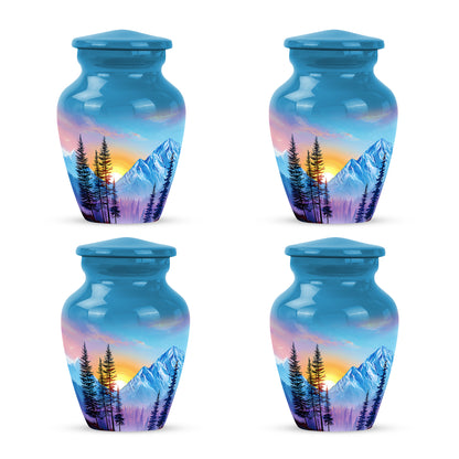 Icy Blue Beach Cremation Urn side profile showing urn shape - timeless beach motif etched into premium metal - 10 inch aluminum urn for cremated remains