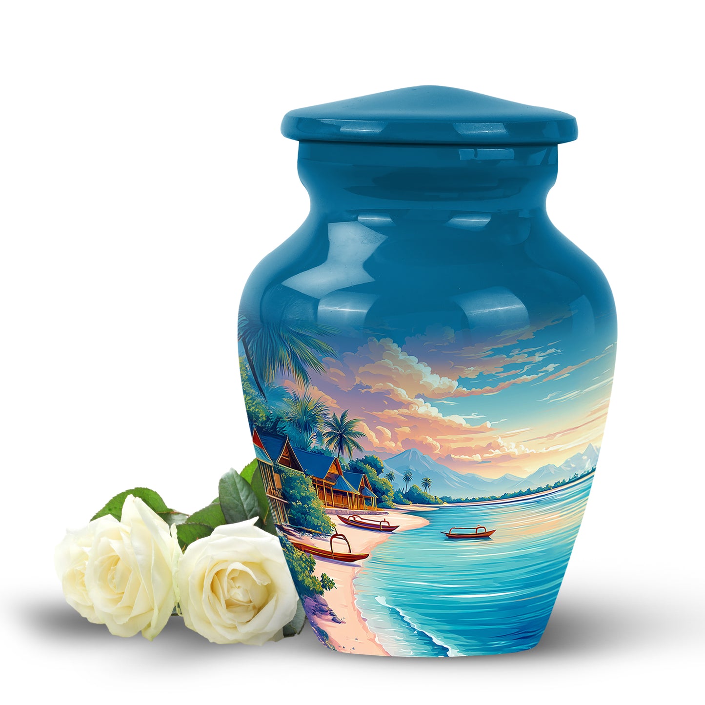 Blue Stately Beach Cremation Urns for Human Ashes - 10-inch, 200 cu in - Yatskia
