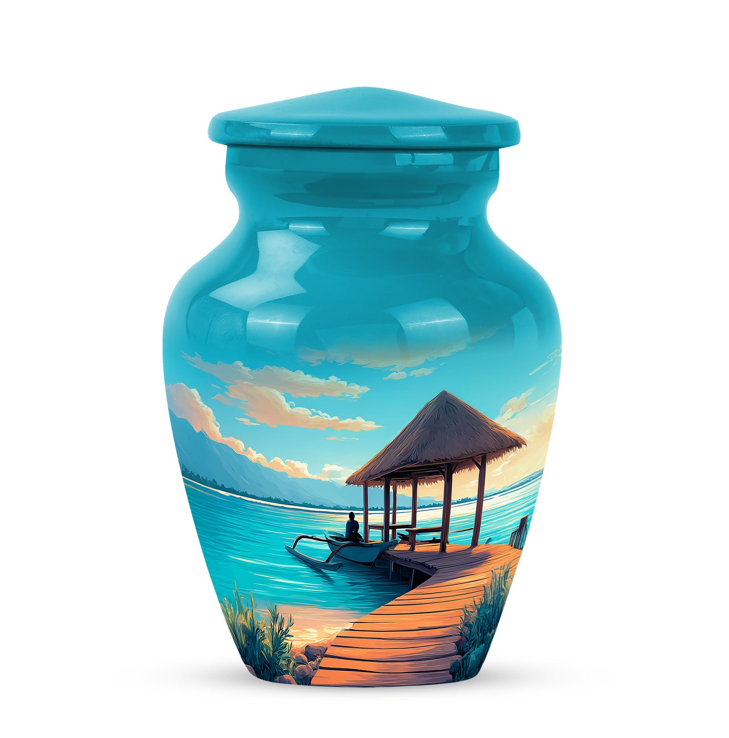 Harmonious Beach Cremation Urns for Human Ashes - Teal 10-inch - Yatskia