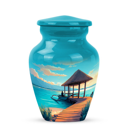 Harmonious Beach Cremation Urns for Human Ashes - Teal 10-inch - Yatskia