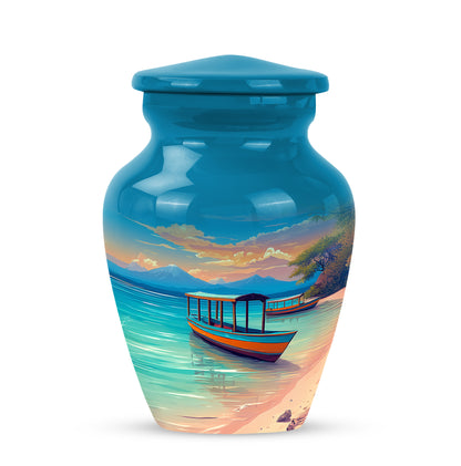 Blue Beach Blessing Cremation Urns for Human Ashes - 10-inch, 200 cu in - Yatskia