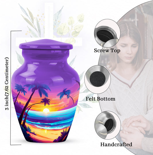 Lavender Purple Beach Cremation Urn close-up of engraving and surface detail - traditional beach engraving with hand-polished finish - mini keepsake memorial for portion of cremation ashes