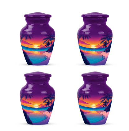 Lavender Purple Beach Cremation Urn side profile showing urn shape - elegant classic beach relief with fine detailing - 10 inch aluminum urn for cremated remains