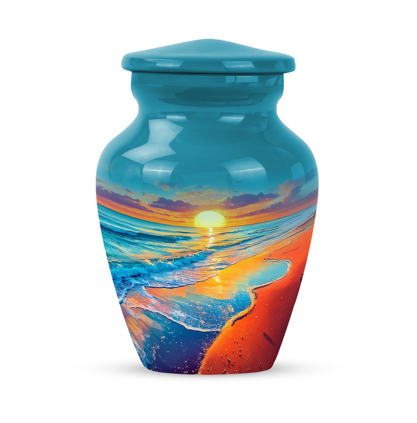 Personalized Beach Cremation Urns - Soothing Teal 10-inch, 200 cu in - Yatskia