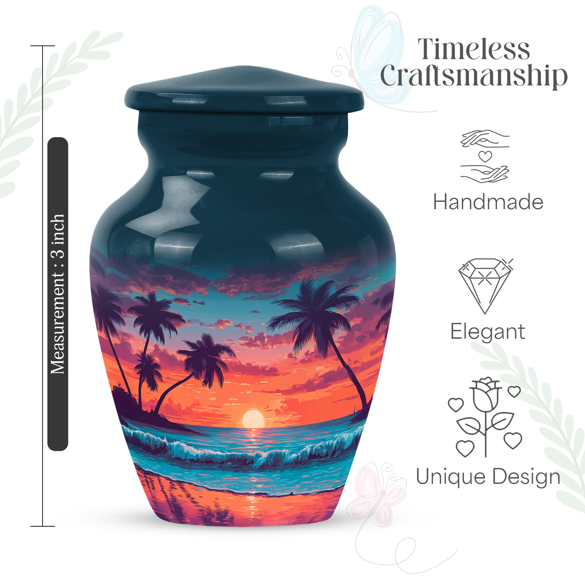 Pastel Blue Beach Cremation Urn close-up of engraving and surface detail - classic sculpted beach pattern on smooth aluminum - mini keepsake memorial for portion of cremation ashes