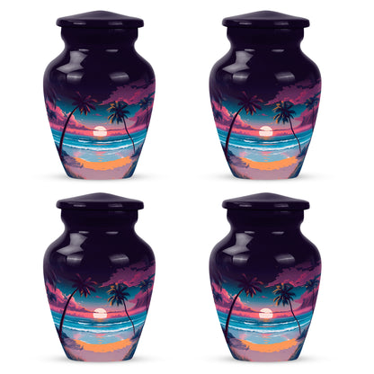 Majestic Purple Beach Cremation Urn side profile showing urn shape - timeless beach motif etched into premium metal - 10 inch aluminum urn for cremated remains