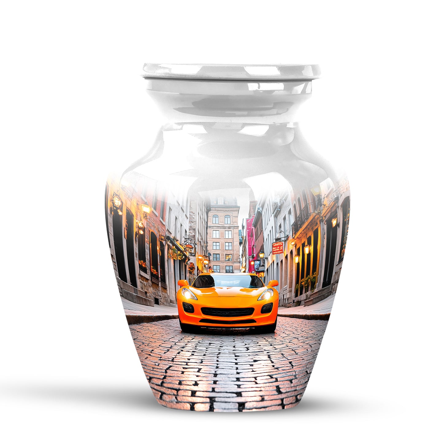 White Stately Car Cremation Urns for Human Ashes - 10-inch, 200 cu in - Yatskia