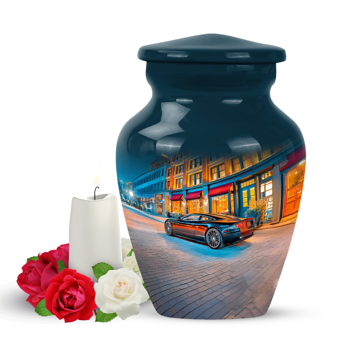 Blue Car Treasure Cremation Urns for Human Ashes - 10-inch, 200 cu in - Yatskia