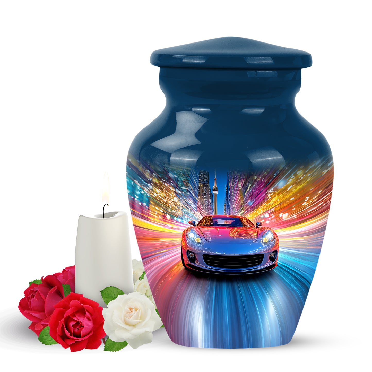 Blue Breathtaking Car Memorial Urn for Ashes - 10-inch, 200 cu in - Yatskia