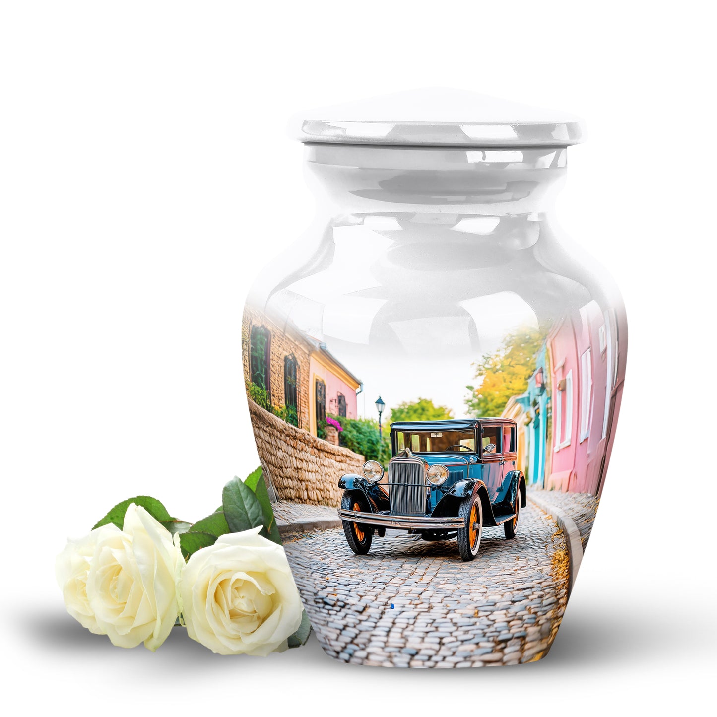 White Comforting Car Memorial Urn for Ashes - 10-inch, 200 cu in - Yatskia